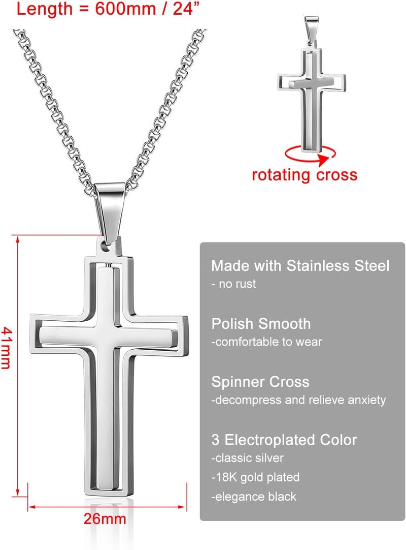 PiercingJ Cross Necklace Black Gold Silver Rotating Pendant Crucifix Necklaces For Him Men's Christmas Birthday Gift - Image 3